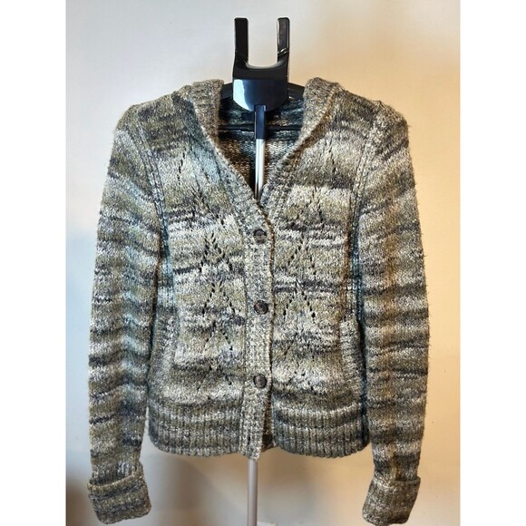 Calvin Klein Hooded Knit Cardigan WMNS M Multicolor Grunge Goblincore Cozy Green - Picture 1 of 9